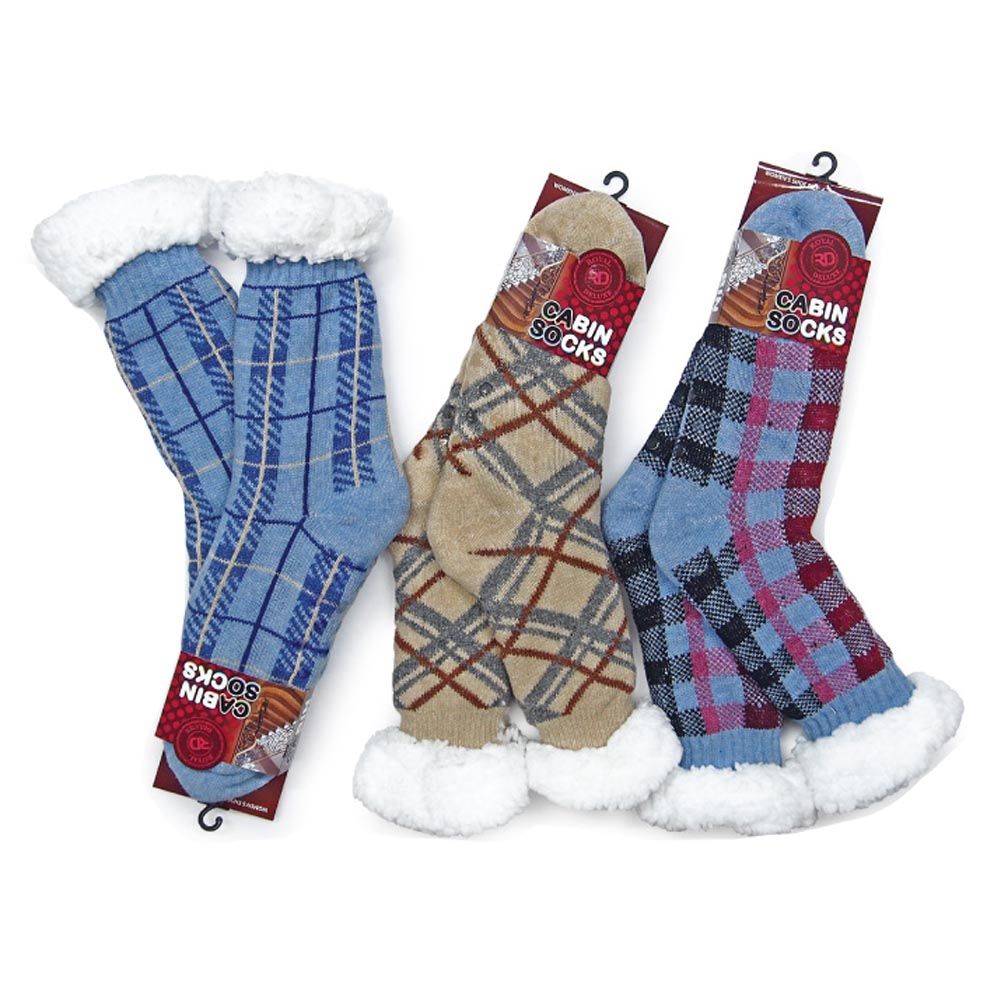 Women S Sherpa Lined Plush Plaid Cabin Socks At Royaldeluxeny Com