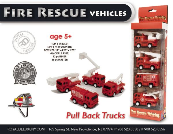 4-Pack Pull Back Fire Rescue Vehicle Set