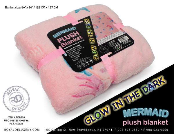 Mermaid Glow In The Dark Plush Blanket 50" X 60"