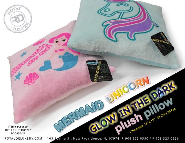 Glow In The Dark Unicorn & Mermaid Square Pillow