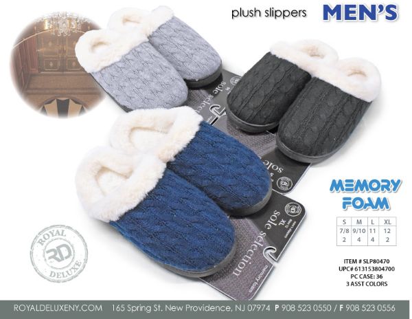 Memory Foam Slipper MeN- Sherpa Lined Cable Knit