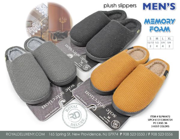 Men's Memory Foam Slipper Sherpa Lined Terry Topp