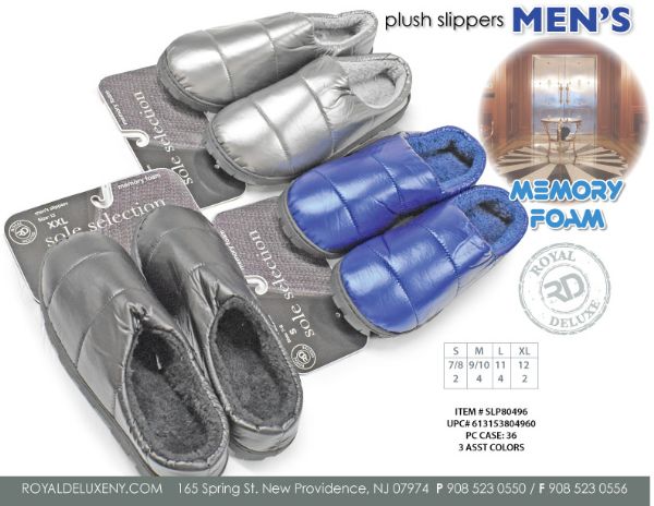 Men's Memory Foam Slippers W Ppuffy Top