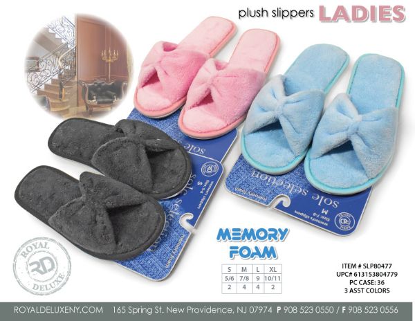 Memory Foam Women Slipper - Open ToE- With Terry Bottom And Bow