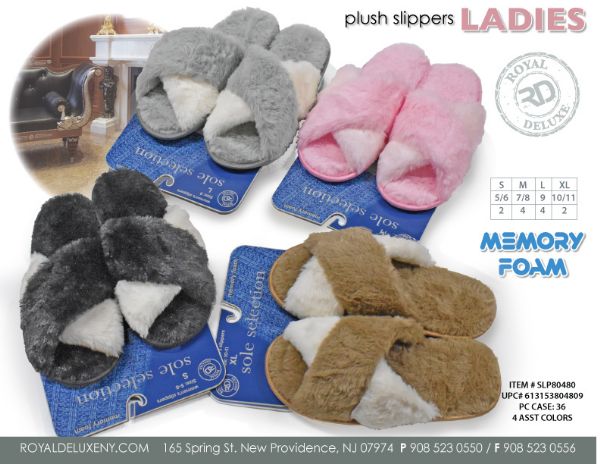 Memory Foam Slipper With Furry Base And "x" Strap