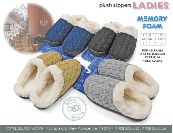 Women's Memory Foam Slipper With Sherpa Lining And Cable Knit Top