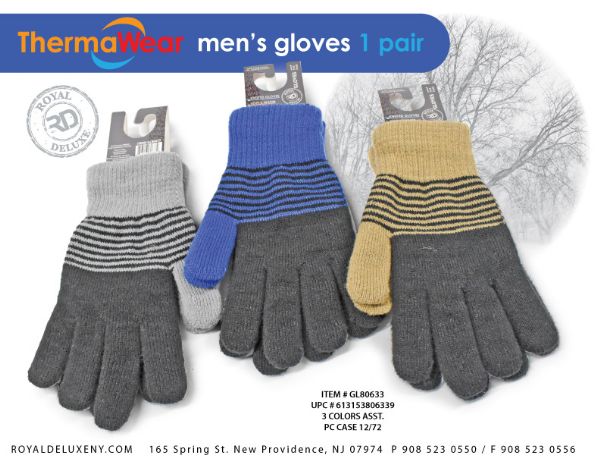 Men's Double Insulated Striped Knit Gloves