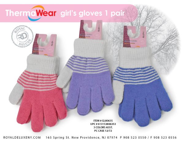 Girls's Double Insulated Striped Knit Gloves