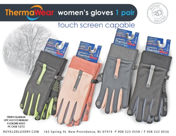 Women's Muti Use Water Resistant Gripper Gloves W Touch Screen