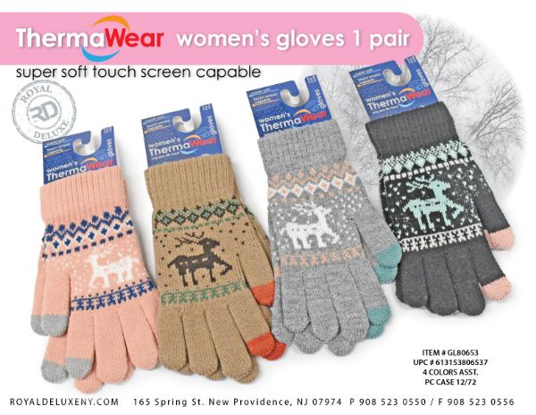 Womens Fashion Knit Reindeer Glove W/ Touch Screen