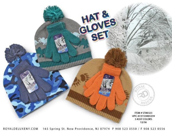 2pk Boys Design Hat & Glove Set