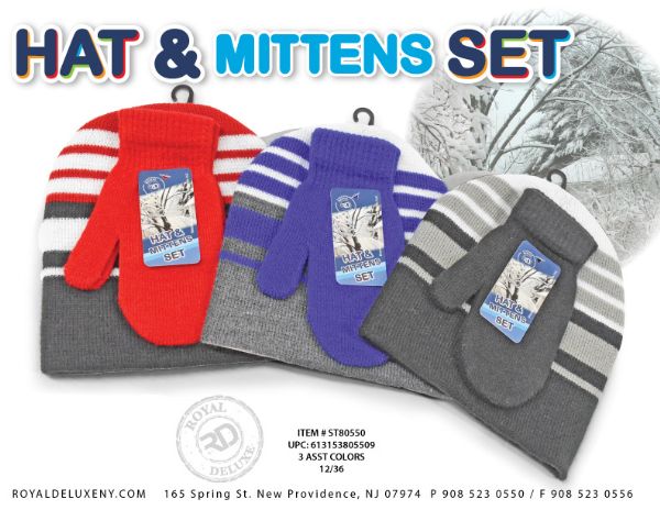 Boy's Toddler Striped Hat & Mitten Set