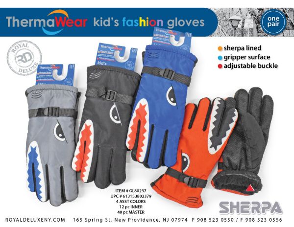 Kid's Ski Gloves Sherpa Lined Adjustable Buckle