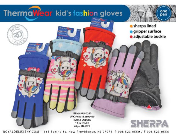 Kid's Ski Gloves Sherpa Lined Adjustable Buckle