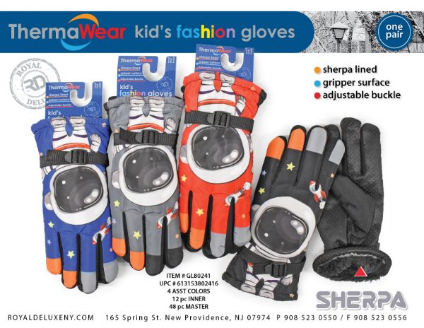 Kid's Ski Gloves Sherpa Lined Adjustable Buckle