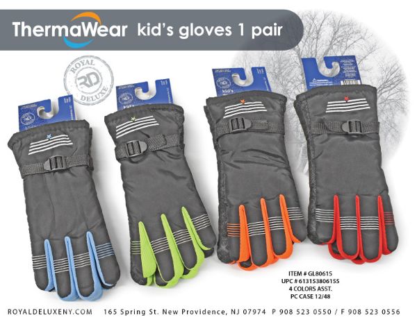 Kid's Neon Ski Gloves W/ Adjustable Buckle