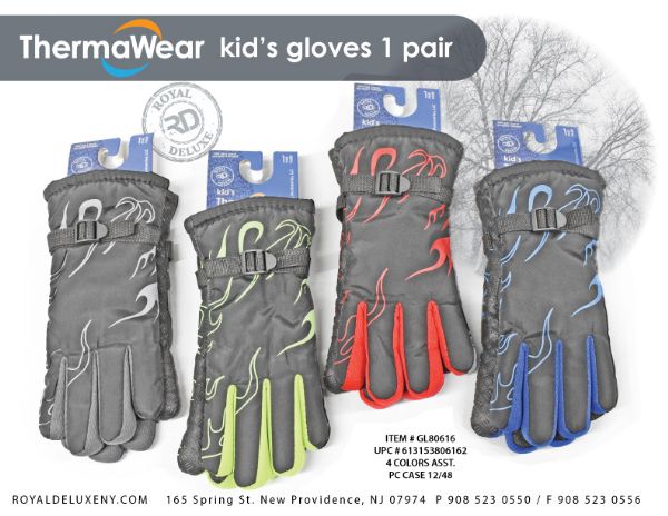 Kid's Neon Ski Gloves W/ Adjustable Buckle