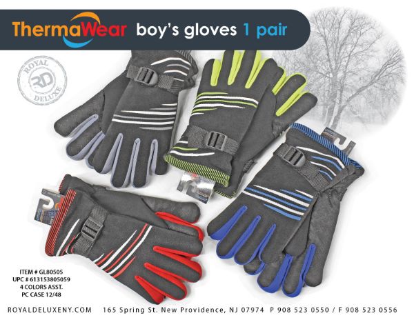 Boys Neon Ski Gloves W/ Velcro Closure