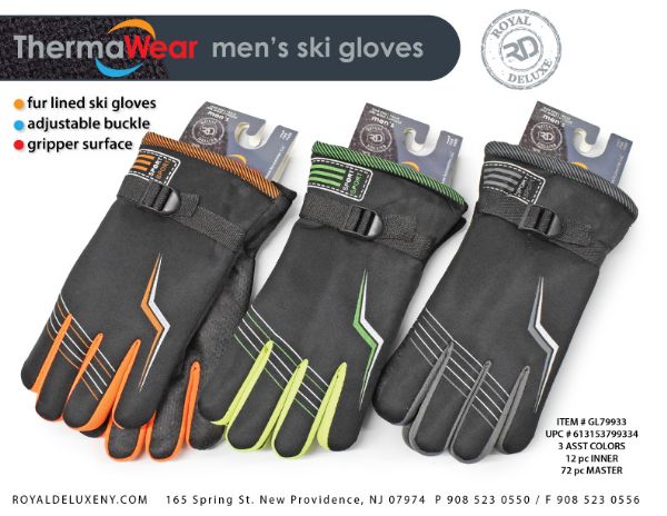 Men's Ski Gloves Neon Piping And "r" Logo And Adjustable Buckle