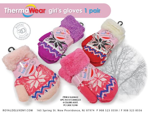 Toddler Girls Sherpa Lined Knit Mitten