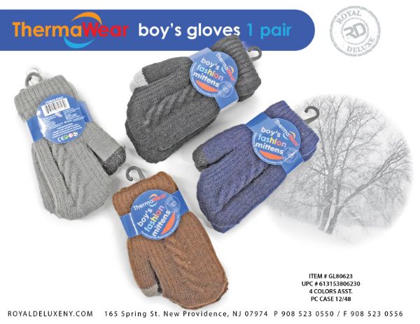 Boys Cable Knit Toddler Mittens