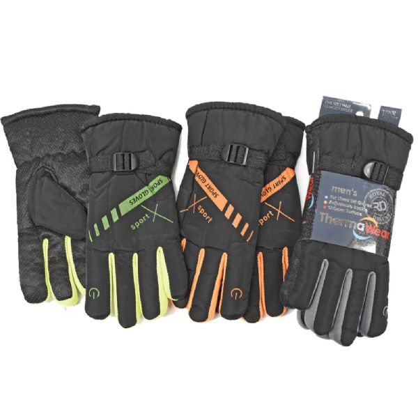 Men's Ski Gloves With Neon Piping And Adjustable Buckle