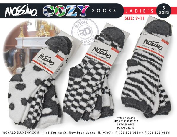 Mossimo 3pk Cozy Sock W/ Gripper Bottom Black/white