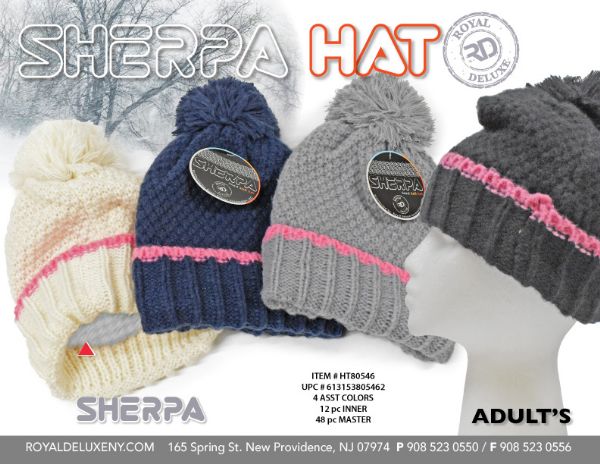 Sherpa Lined Knit Hat W/ 2tone Pom