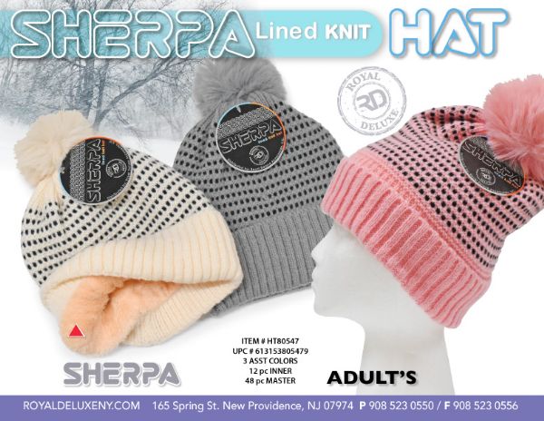 Womens Check Sherpa Lined Pom Pom Hat