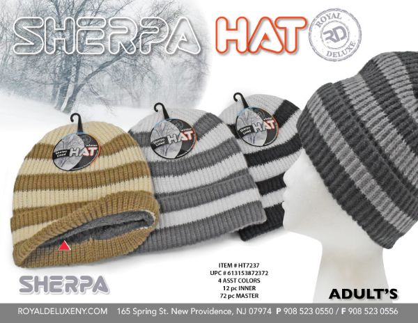 Womens Sherpa Lined Beanie Hat Stripes