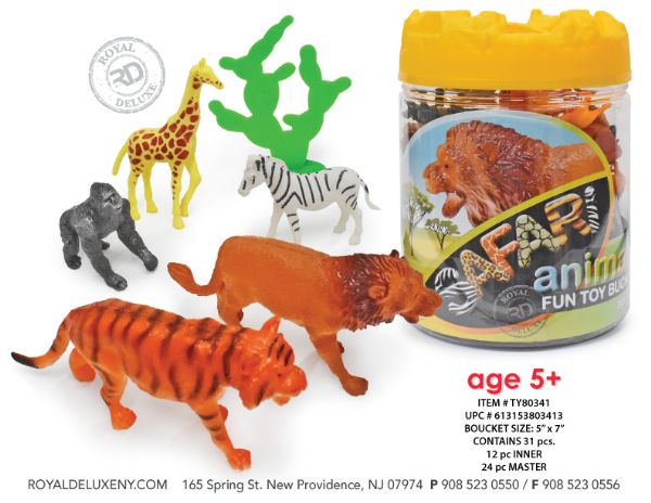 31 Pc Safari Animal Toy Set In Jumbo Bucket