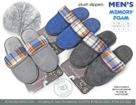 Men's Memory Foam Slippper Suede Lined With Plaid Top