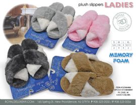 Memory Foam Slipper With Furry Base And "x" Strap