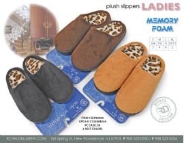 Women's Memory Foam Slippper With Animal Print Base And Velour Top