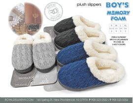 Boys Sherpa Lined Cable Knit Memory Foam Slipper