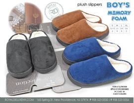 Boy's Sherpa Lined Velour Top Memory Foam Slipper