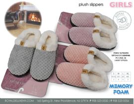 Girls Memory Foam Slipper Sherpa Lined With Cable Knit Top