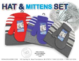 Boy's Toddler Striped Hat & Mitten Set