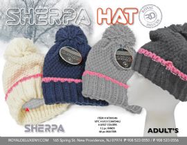 Sherpa Lined Knit Hat W/ 2tone Pom